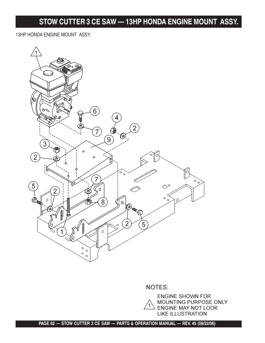 Stow 20HP manual 13HP Honda Engine Mount Assy 