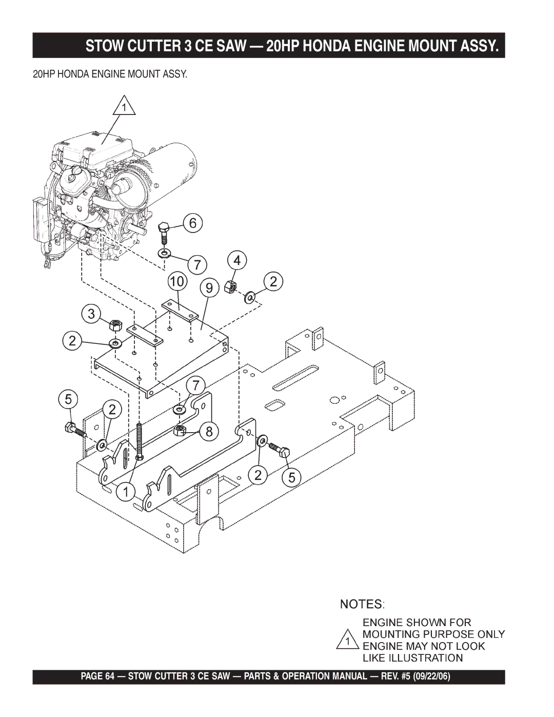 Stow 13HP manual 20HP Honda Engine Mount Assy 