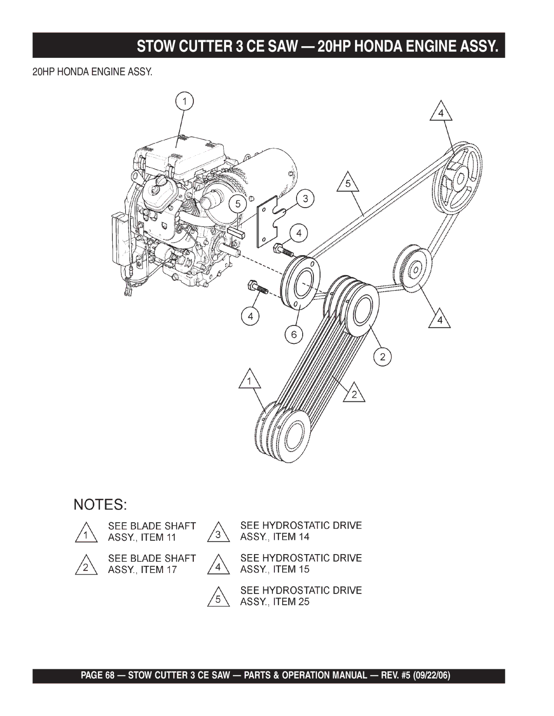 Stow 13HP manual 20HP Honda Engine Assy 