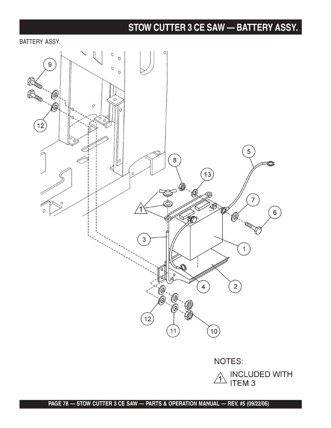 Stow 20HP, 13HP manual Battery Assy 