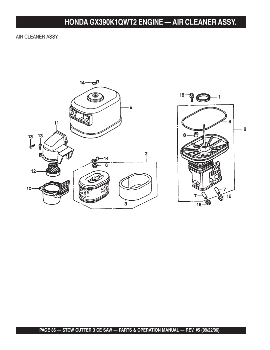 Stow 20HP, 13HP manual AIR Cleaner Assy 