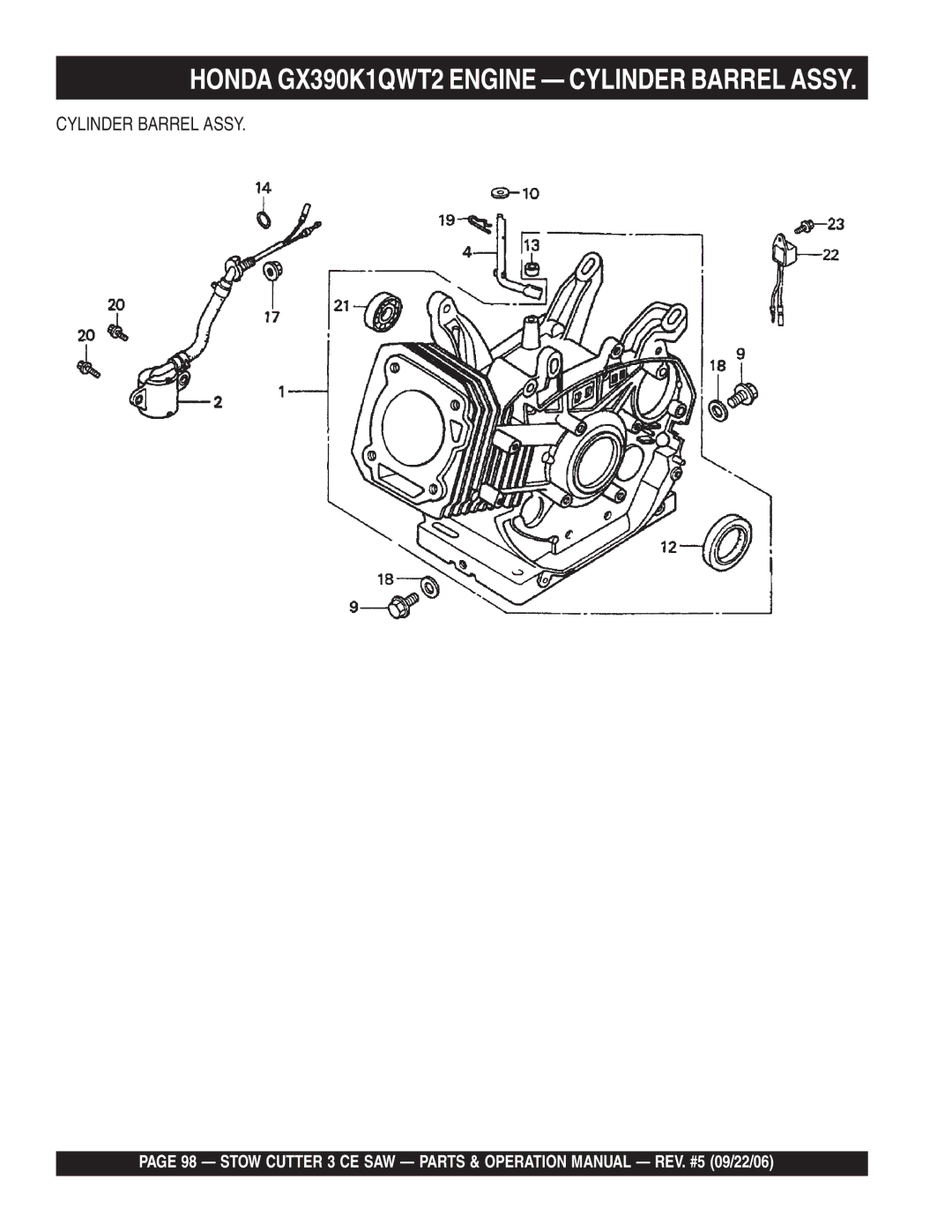 Stow 20HP, 13HP manual Cylinder Barrel Assy 