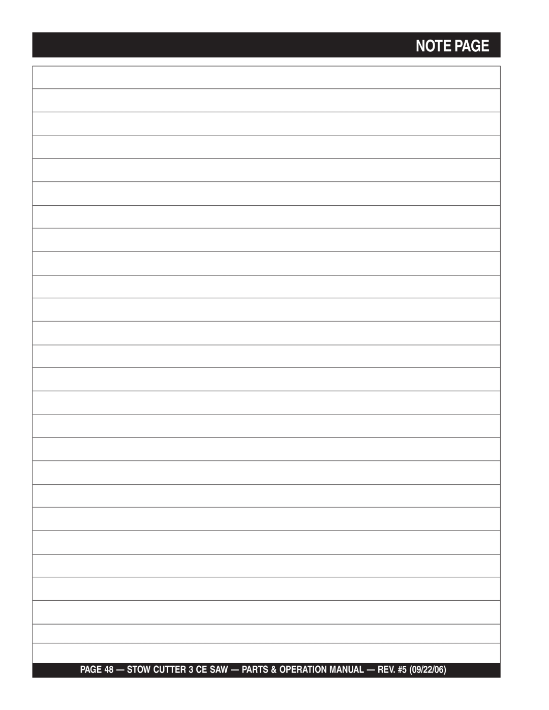 Stow 20HP, 13HP manual Note Page 