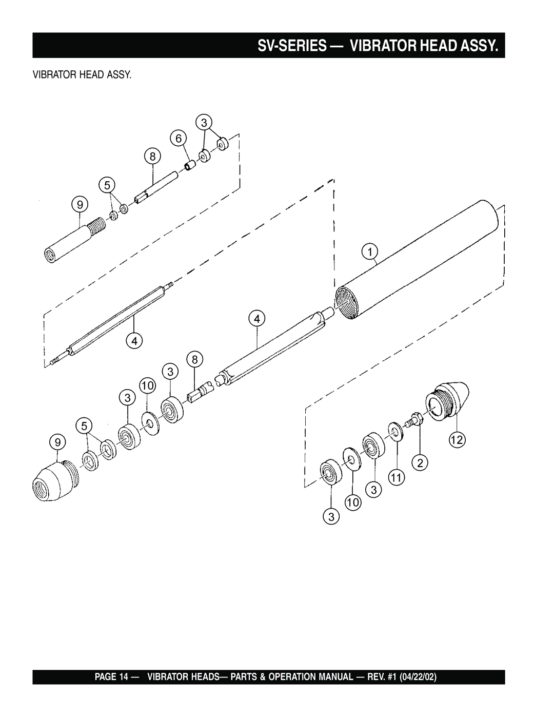 Stow 2600, 900, 1000, 1700, 1300, 1400, 2100 operation manual SV-SERIES Vibrator Head Assy 