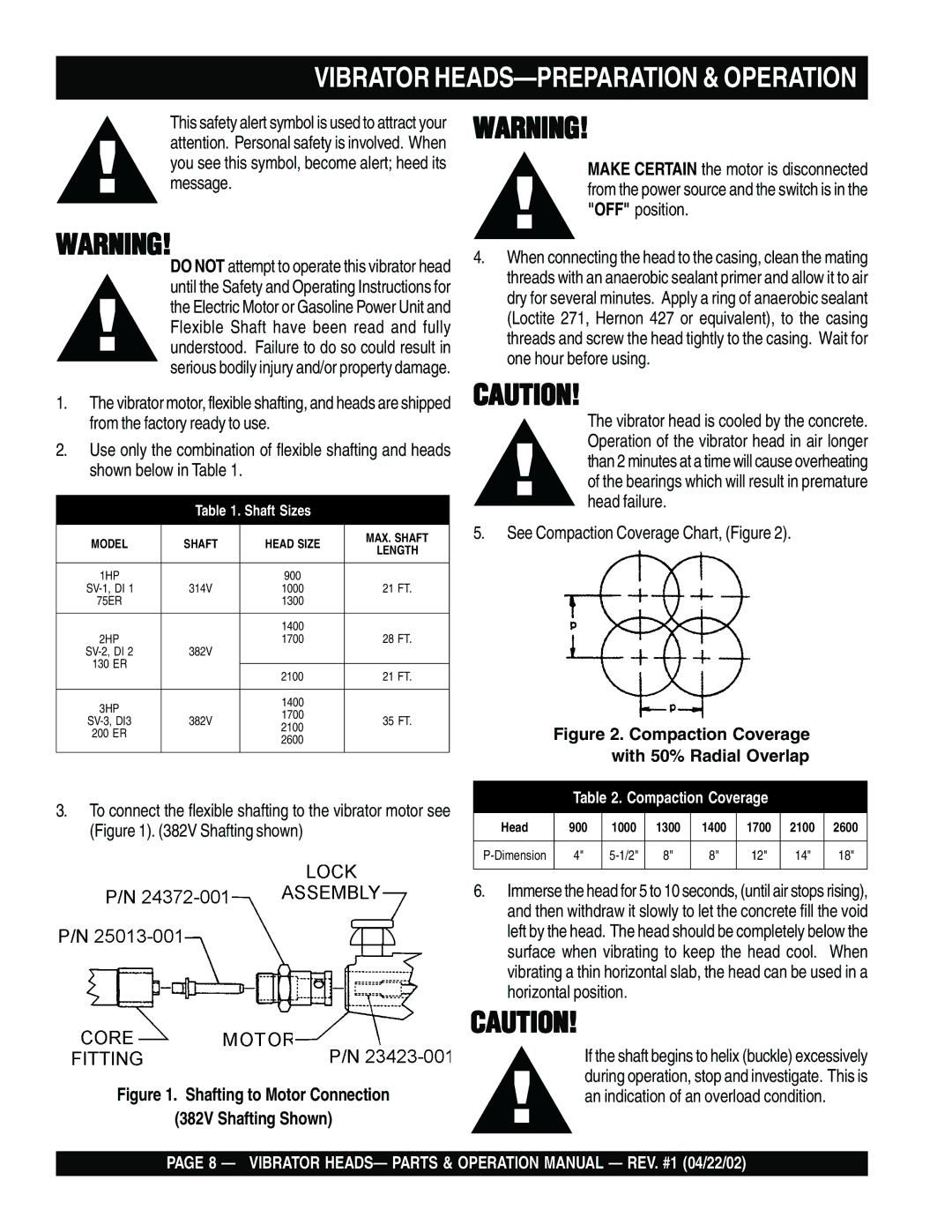 Stow 900, 2600, 1000, 1700, 1300, 1400, 2100 Vibrator HEADS-PREPARATION & Operation, See Compaction Coverage Chart, Figure 