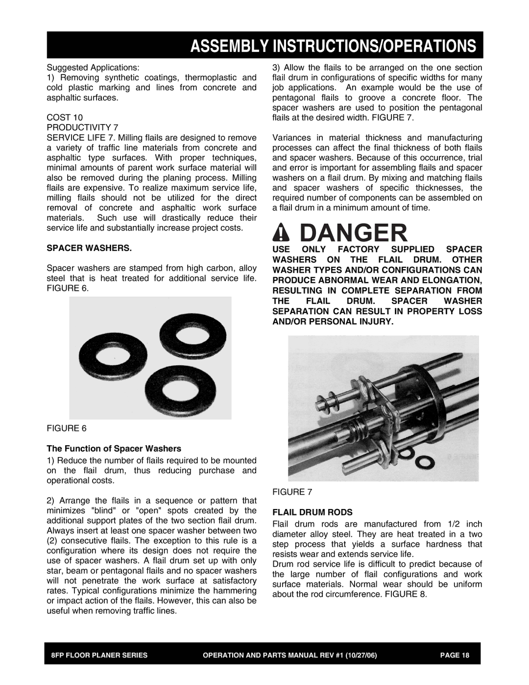 Stow 8FP manual Function of Spacer Washers 