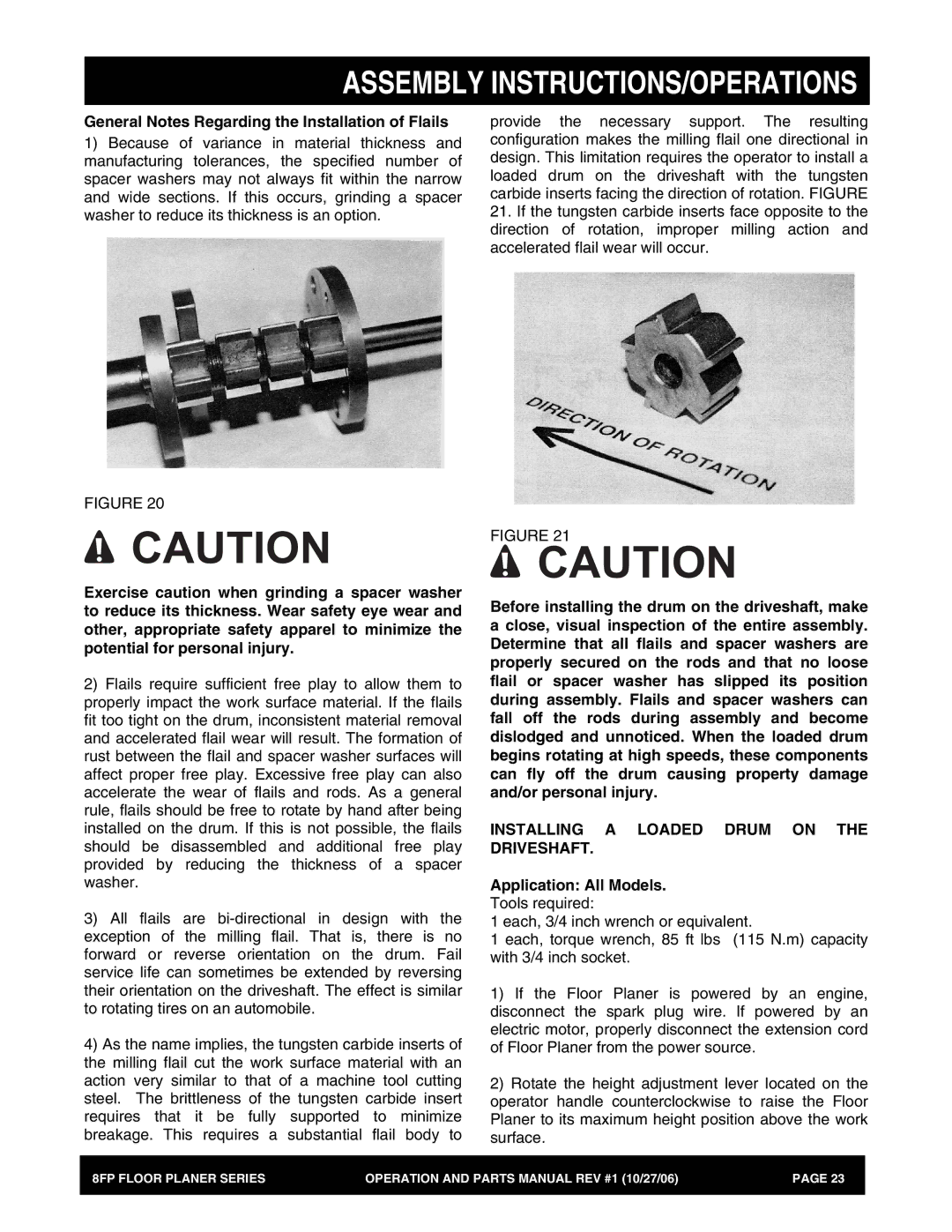 Stow 8FP manual General Notes Regarding the Installation of Flails, Installing a Loaded Drum on the Driveshaft 