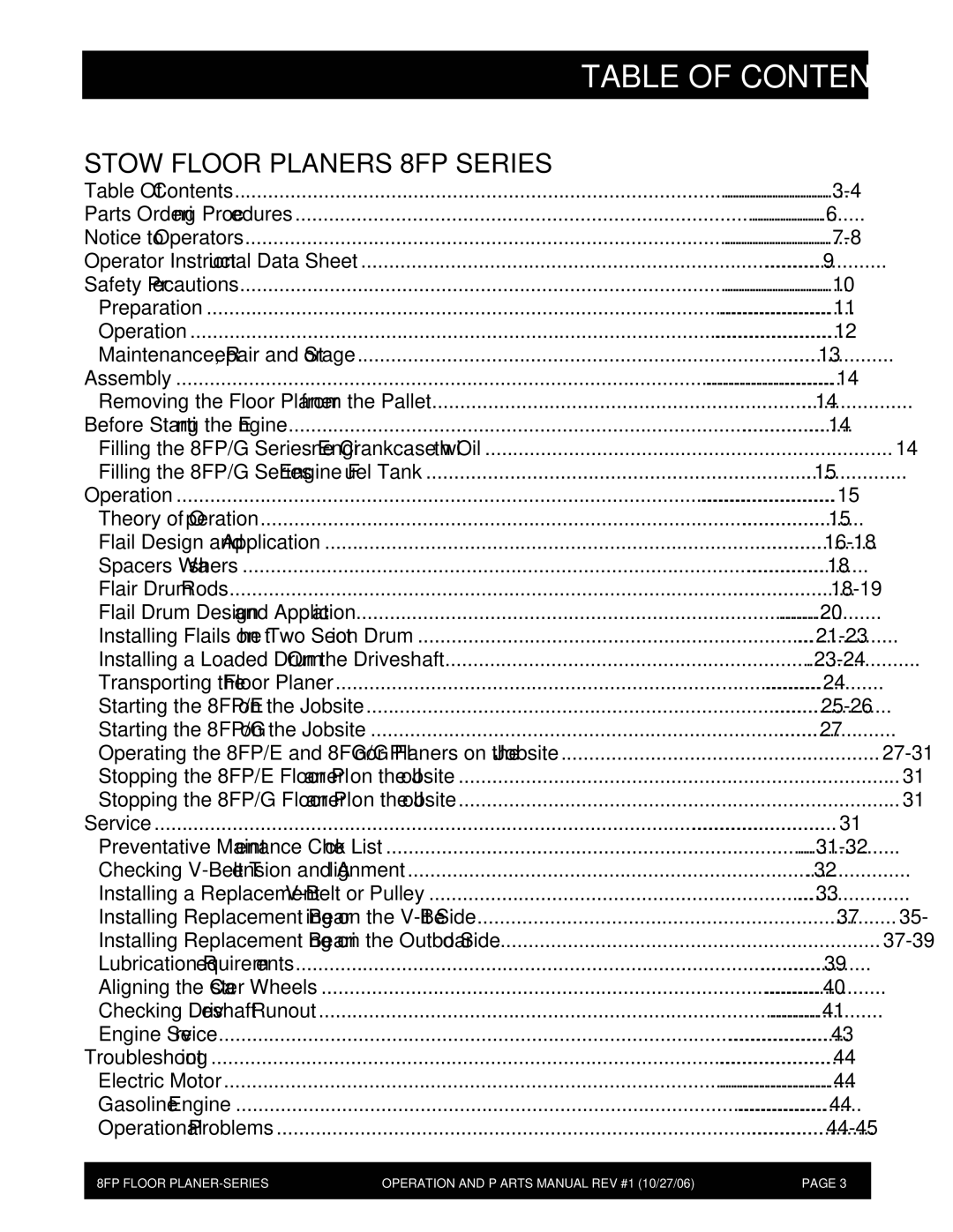 Stow 8FP manual Table of Contents 