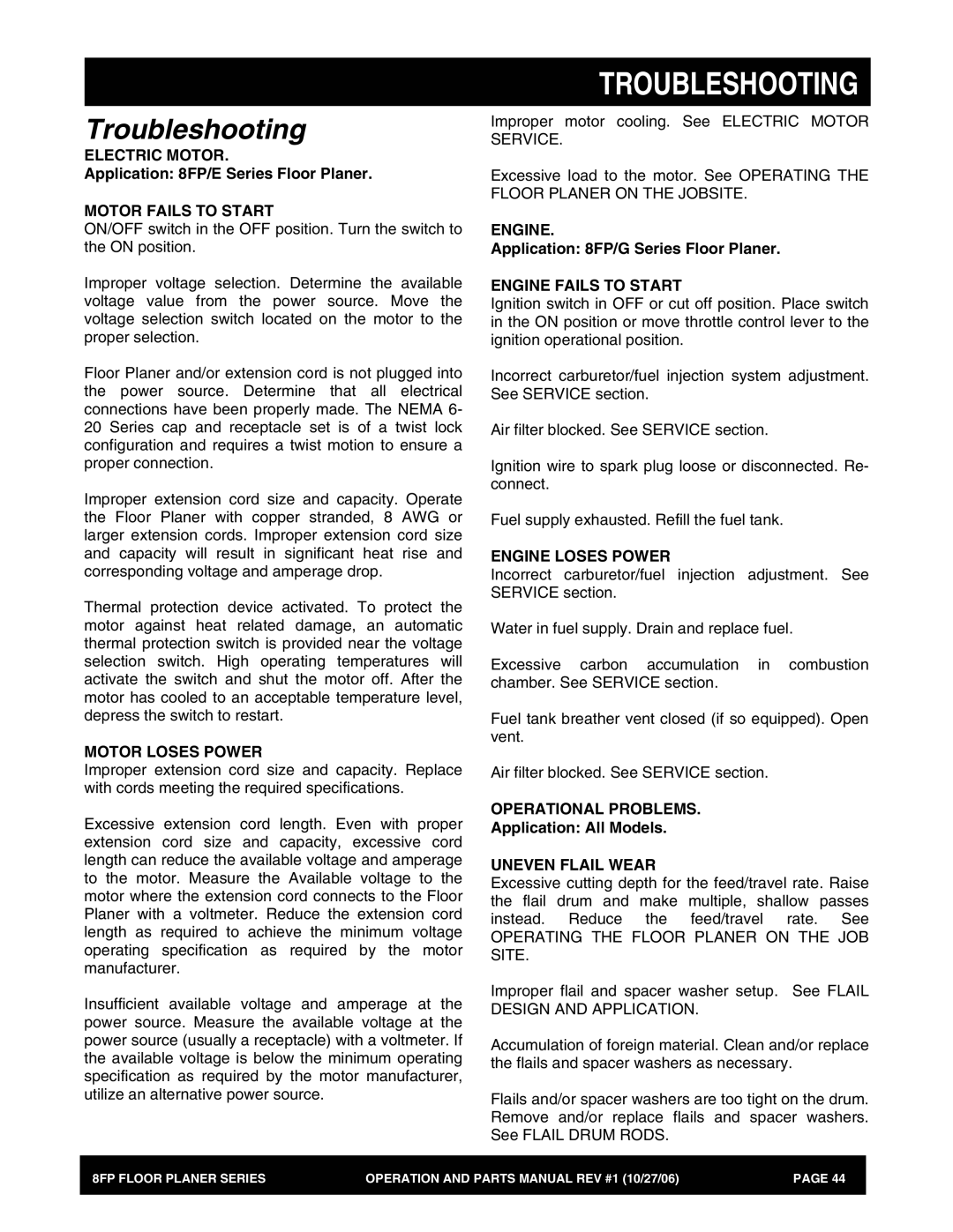 Stow 8FP manual Troubleshooting 