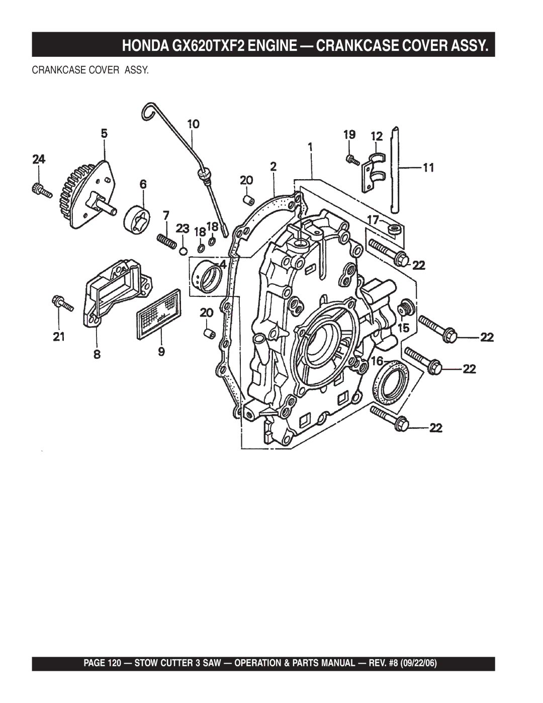 Stow CC813H20, CS813H20, CS820H20 manual Honda GX620TXF2 Engine Crankcase Cover Assy 