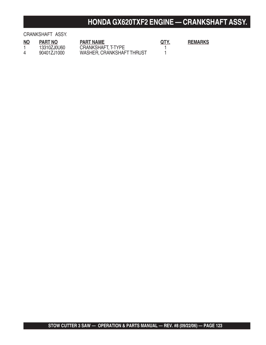 Stow CC813H20, CS813H20, CS820H20 manual Crankshaft, T-Type 