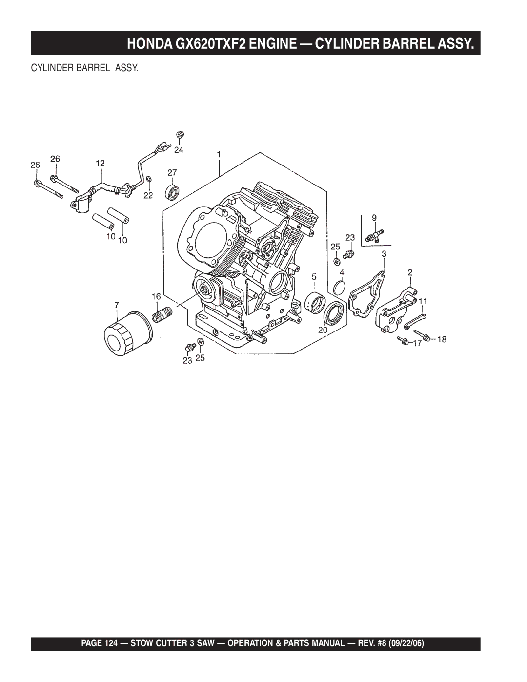 Stow CS813H20, CC813H20, CS820H20 manual Honda GX620TXF2 Engine Cylinder Barrel Assy 