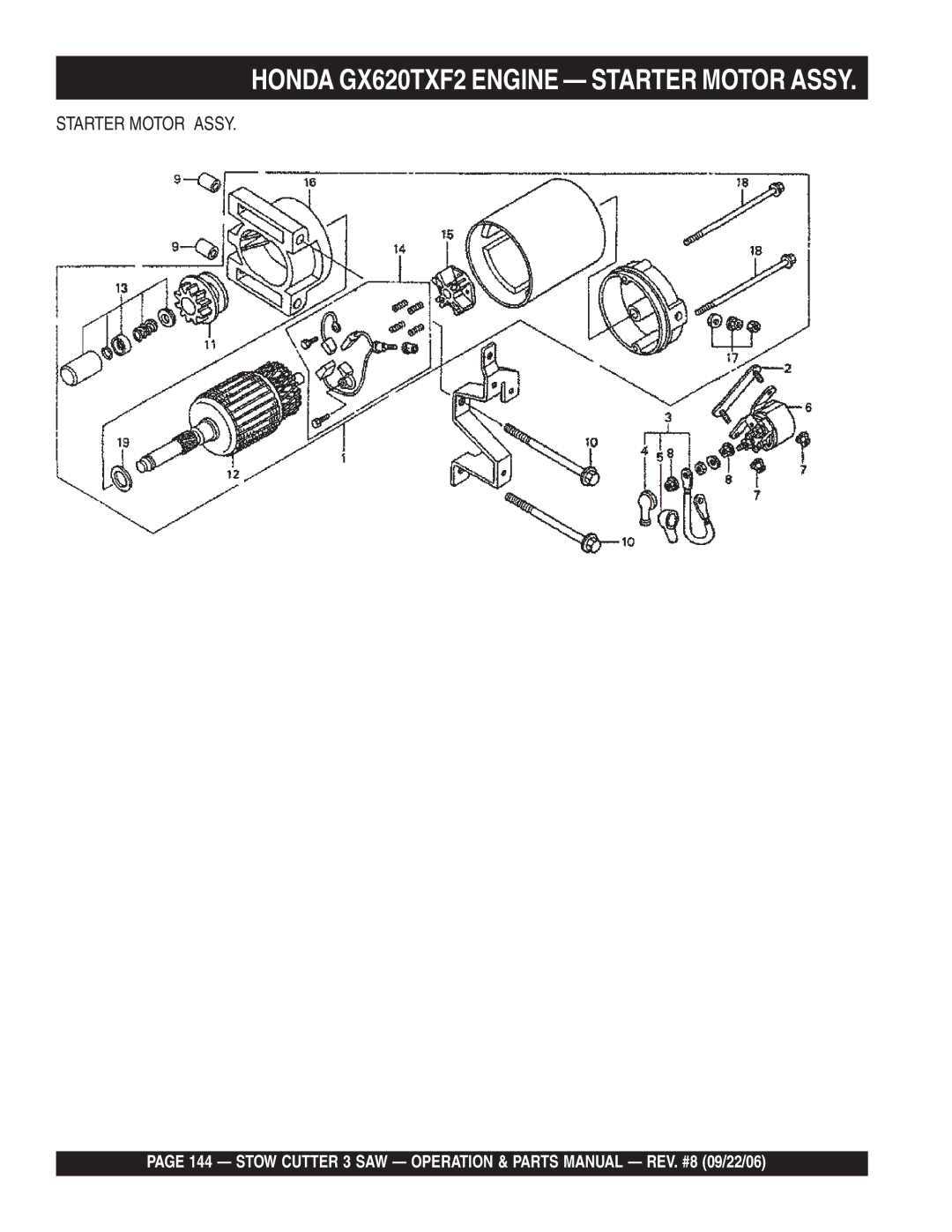 Stow CC813H20, CS813H20, CS820H20 manual Starter Motor Assy 