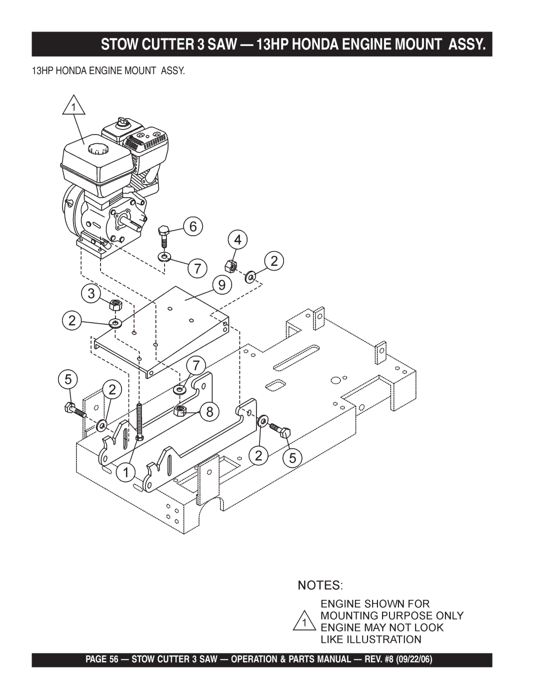 Stow CS820H20, CC813H20, CS813H20 manual Stow Cutter 3 SAW 13HP Honda Engine Mount Assy 