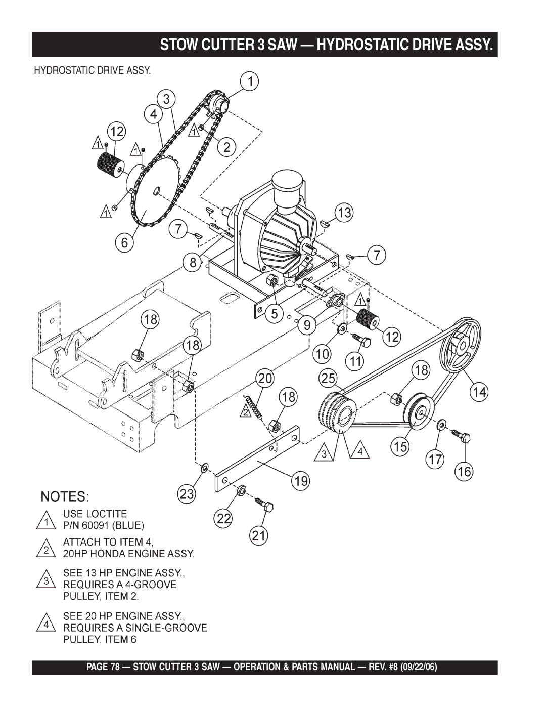 Stow CC813H20, CS813H20, CS820H20 manual Stow Cutter 3 SAW Hydrostatic Drive Assy 