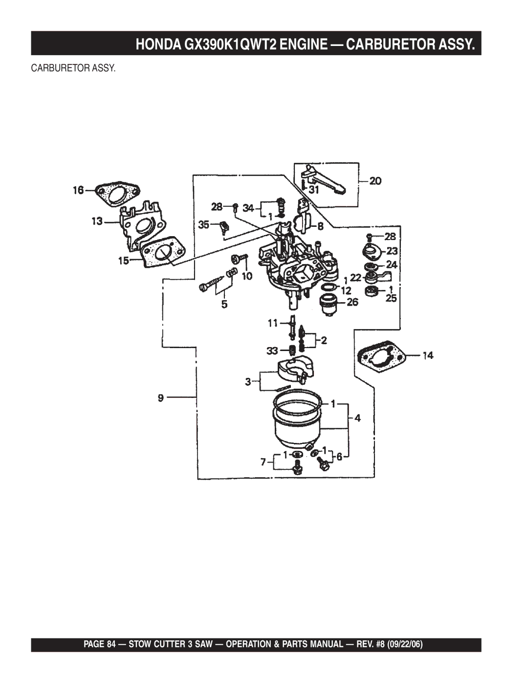 Stow CC813H20, CS813H20, CS820H20 manual Carburetor Assy 