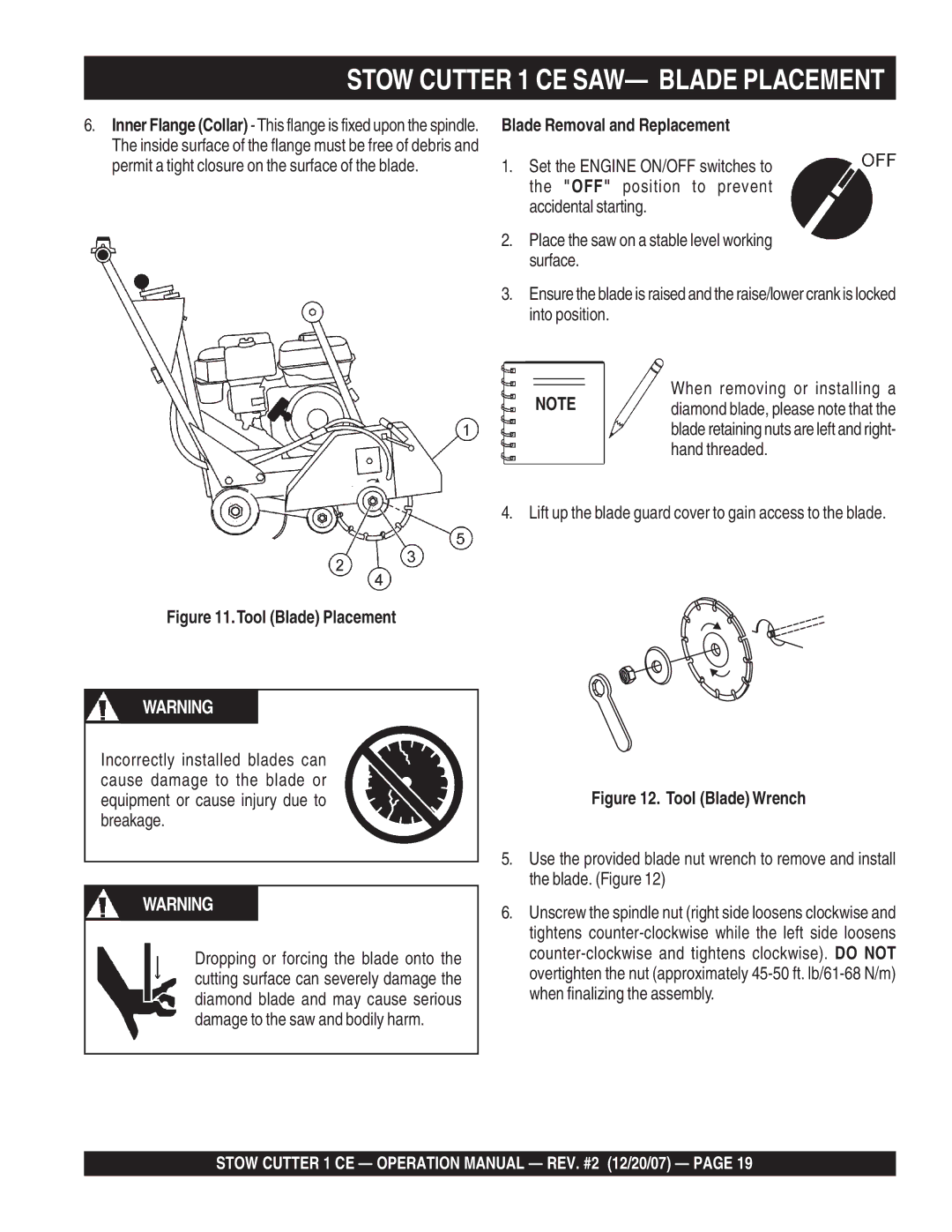 Stow CD6CE13H18 operation manual Stow Cutter 1 CE SAW- Blade Placement, Blade Removal and Replacement 