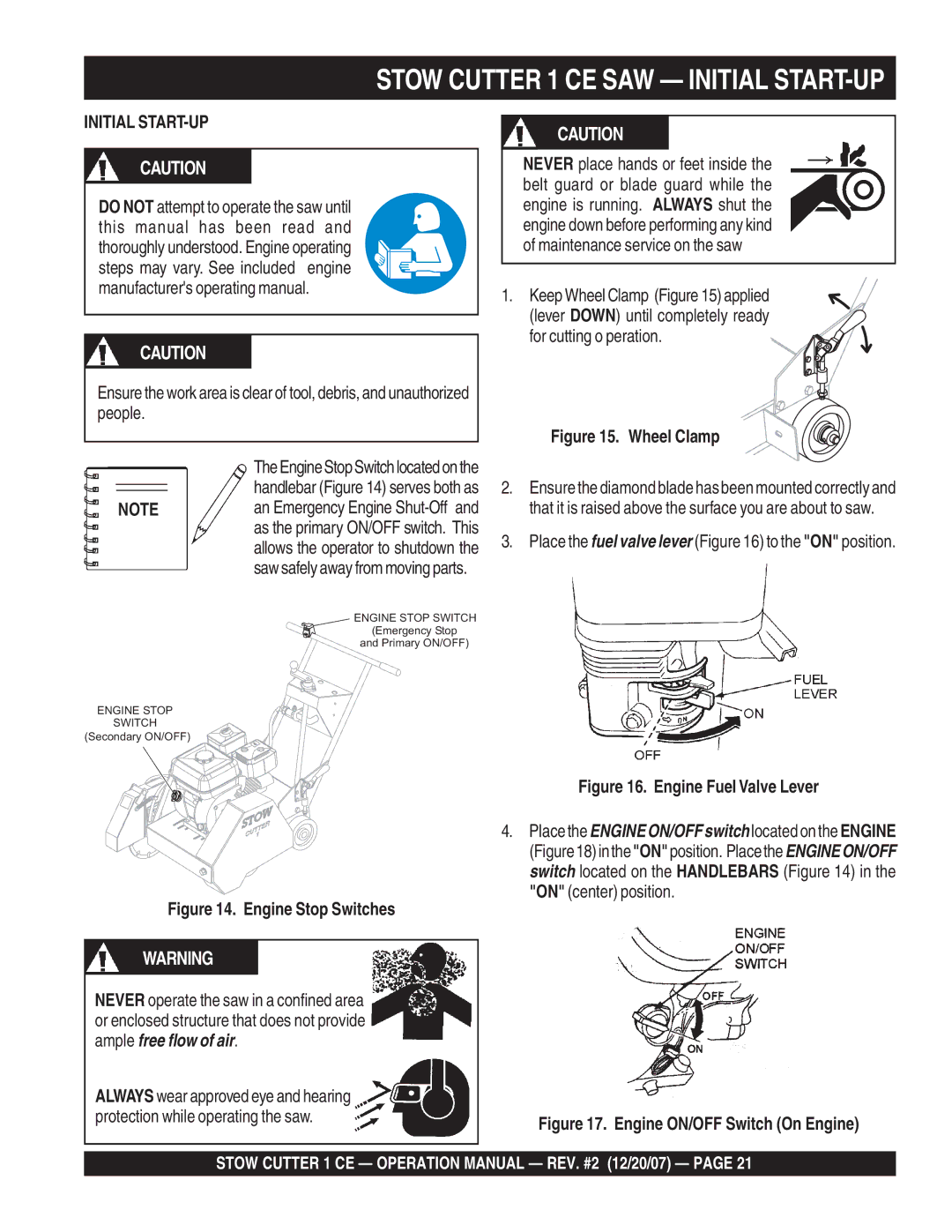 Stow CD6CE13H18 operation manual Stow Cutter 1 CE SAW Initial START-UP, Place the fuel valve lever to the on position 