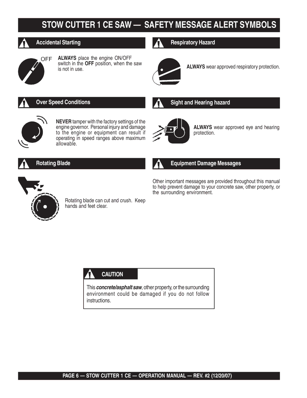 Stow CD6CE13H18 Always wear approved eye and hearing protection, Always wear approved respiratory protection 