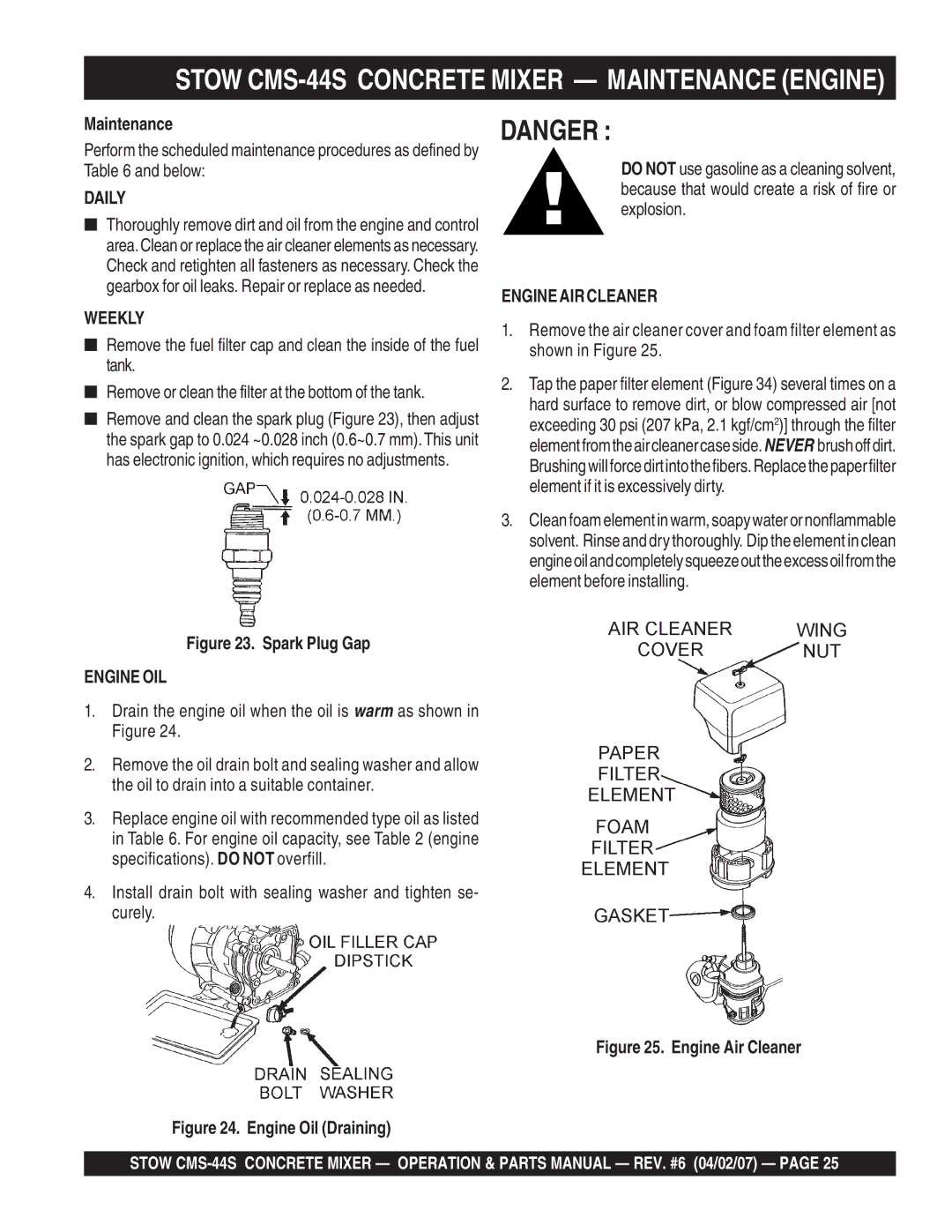 Stow manual Stow CMS-44S Concrete Mixer Maintenance Engine 