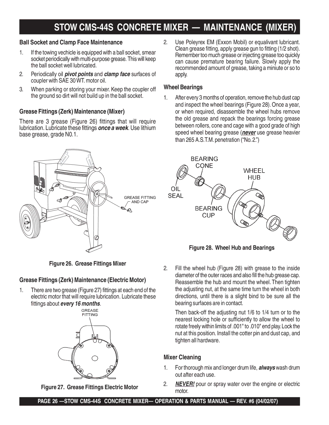 Stow manual Stow CMS-44S Concrete Mixer Maintenance Mixer, Grease Fittings Mixer 