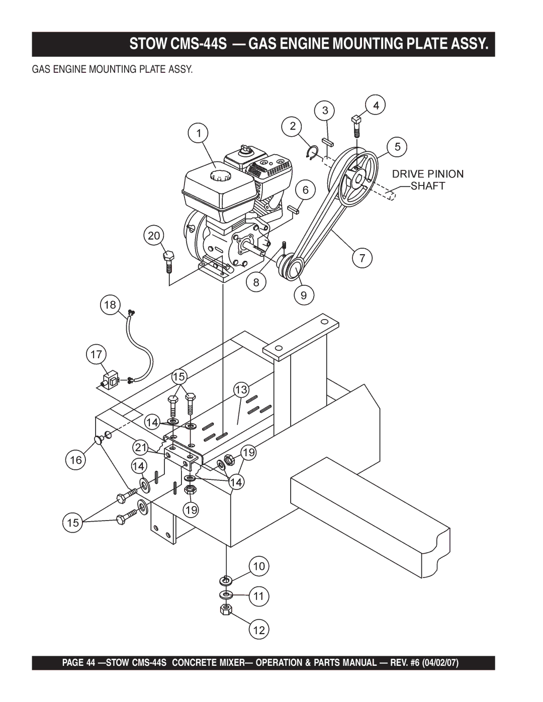 Stow manual Stow CMS-44S GAS Engine Mounting Plate Assy 