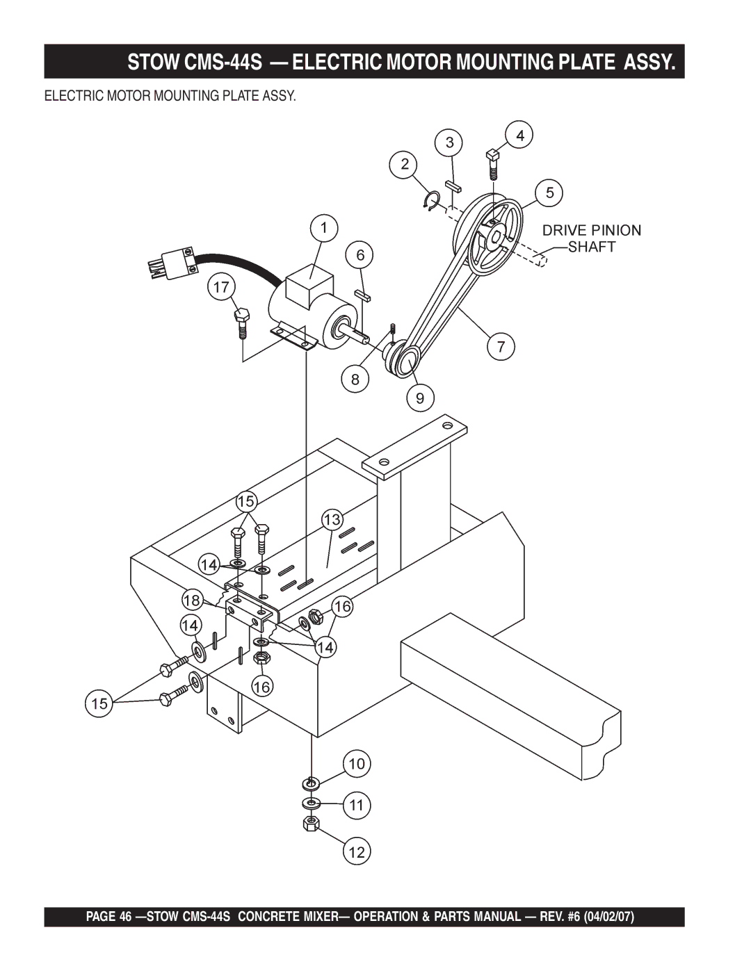 Stow manual Stow CMS-44S Electric Motor Mounting Plate Assy 