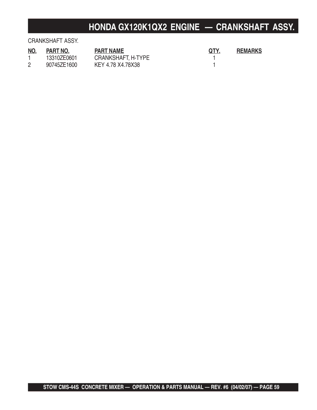 Stow CMS-44S manual Crankshaft, H-Type 