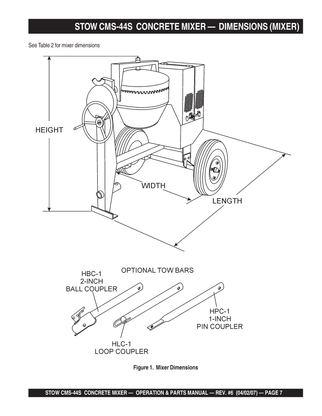 Stow manual Stow CMS-44S Concrete Mixer Dimensions Mixer 