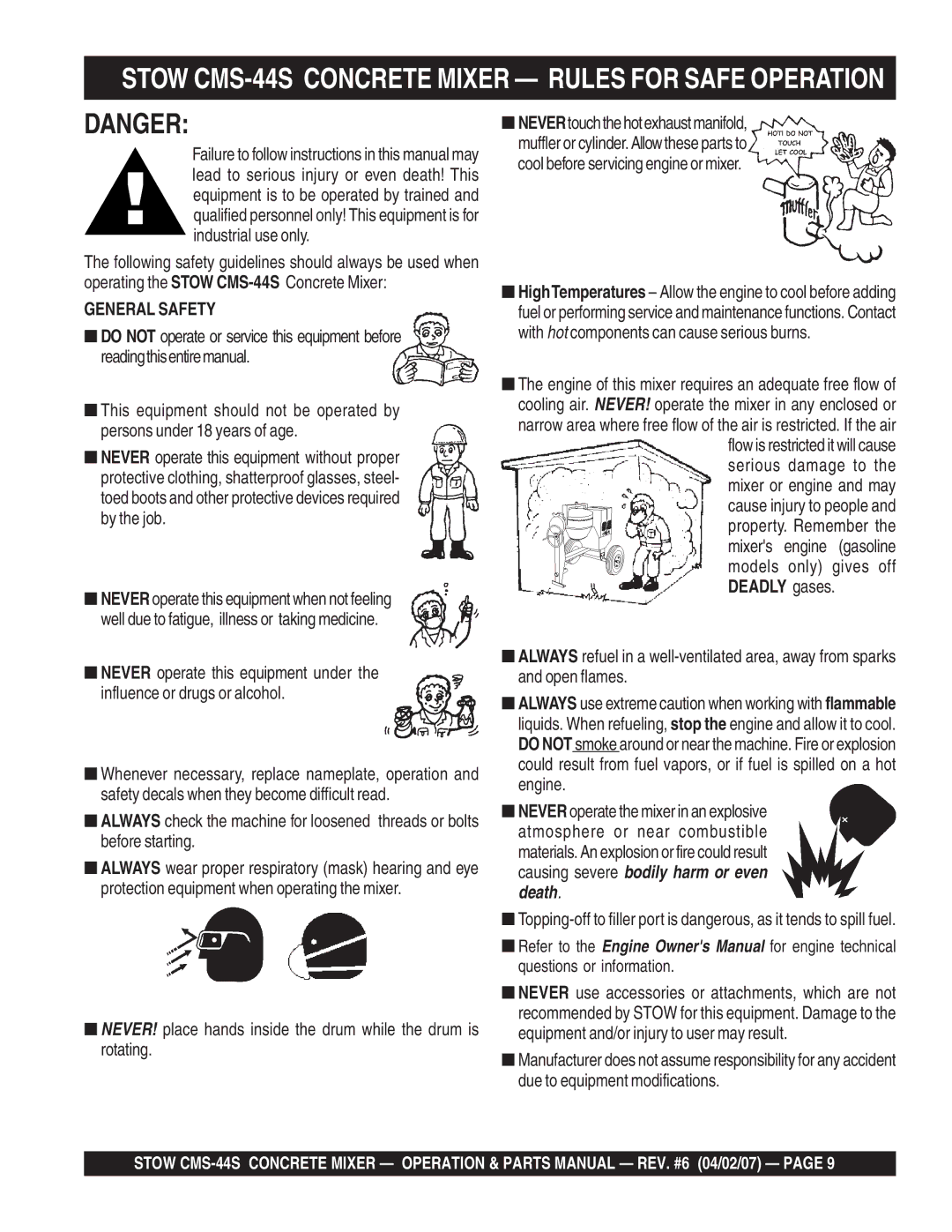 Stow manual Stow CMS-44S Concrete Mixer Rules for Safe Operation, General Safety 