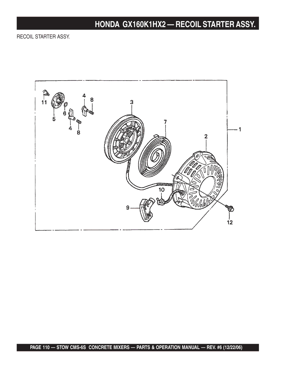 Stow CMS-6S manual Honda GX160K1HX2 Recoil Starter Assy 