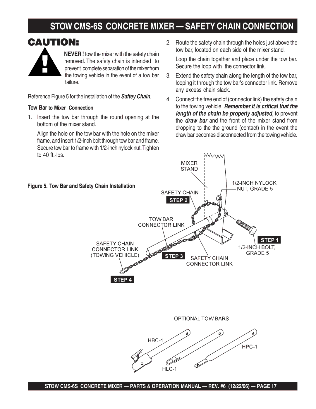 Stow manual Stow CMS-6S Concrete Mixer Safety Chain Connection, Tow Bar to Mixer Connection 