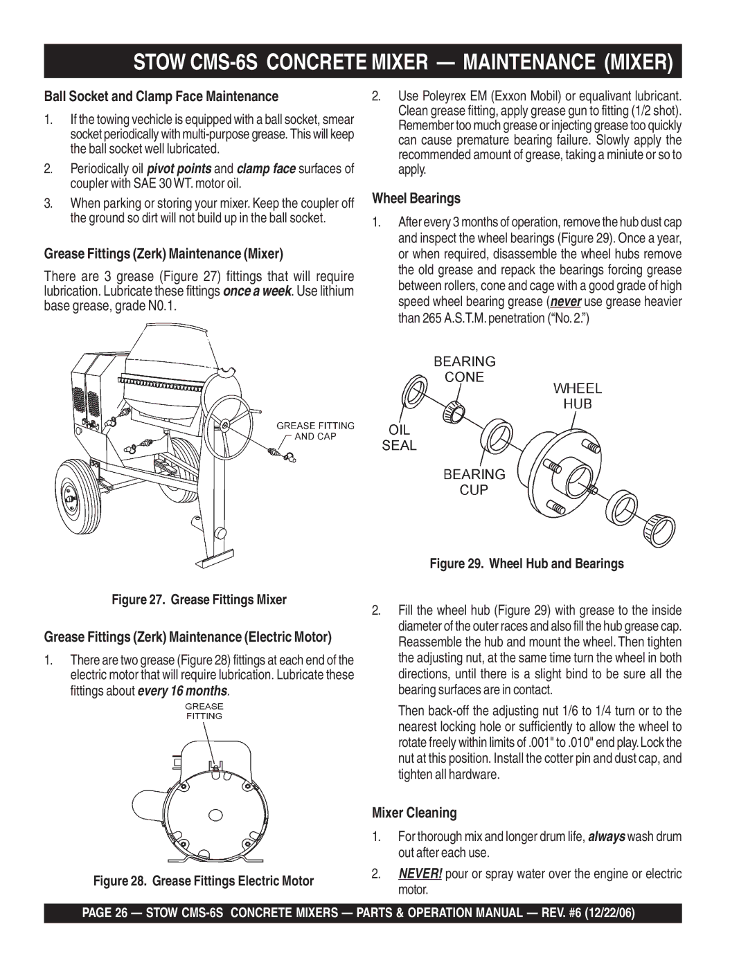 Stow manual Stow CMS-6S Concrete Mixer Maintenance Mixer, Grease Fittings Mixer 