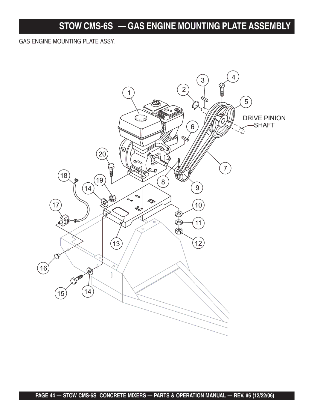 Stow CMS-6S manual GAS Engine Mounting Plate Assy 