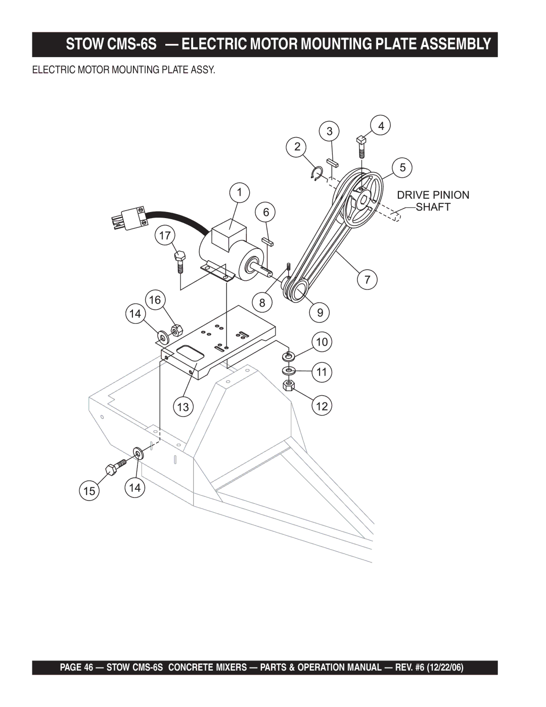 Stow manual Stow CMS-6S Electric Motor Mounting Plate Assembly, Electric Motor Mounting Plate Assy 