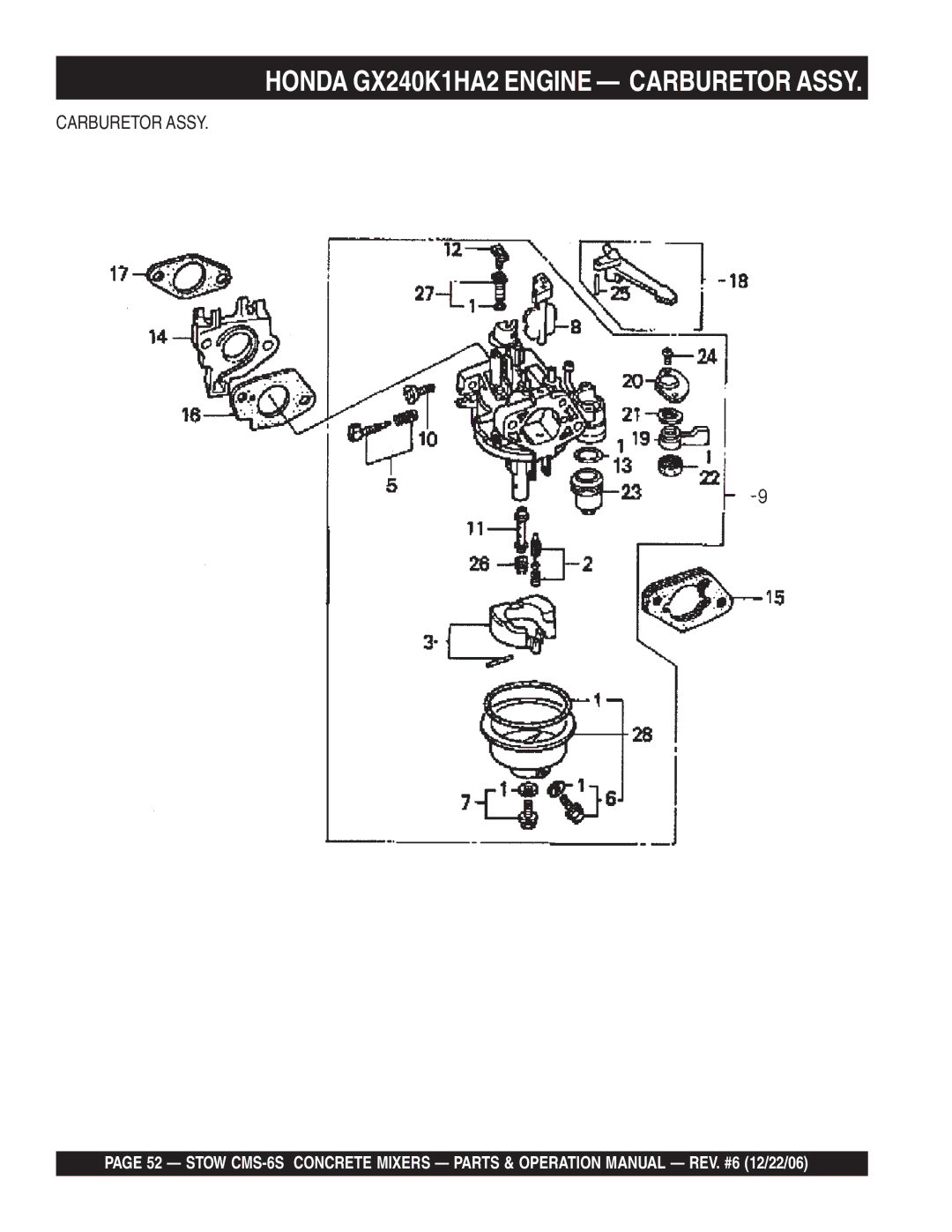 Stow CMS-6S manual Carburetor Assy 