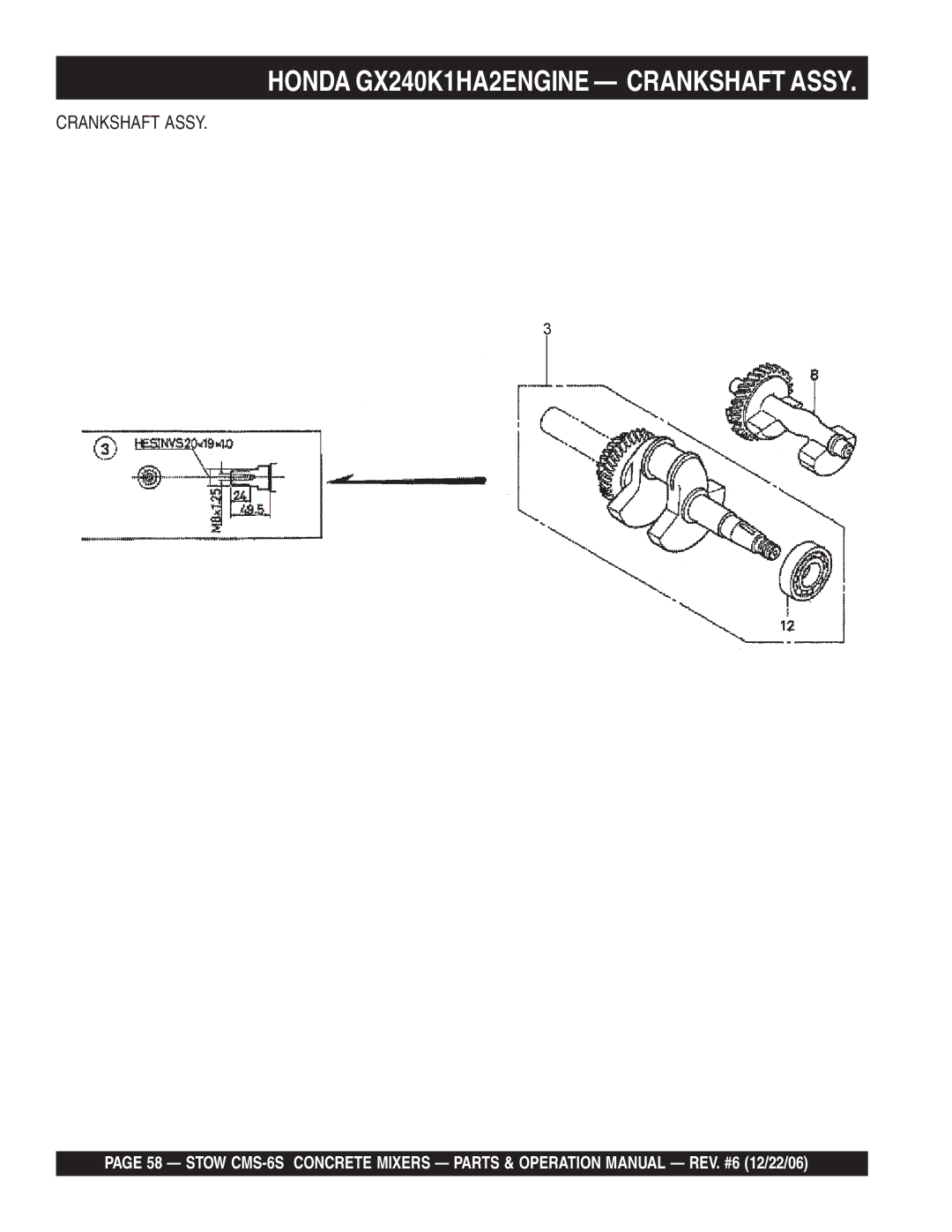 Stow CMS-6S manual Crankshaft Assy 