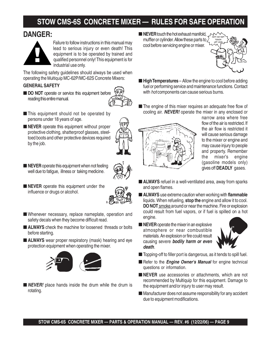 Stow manual Stow CMS-6S Concrete Mixer Rules for Safe Operation, General Safety 