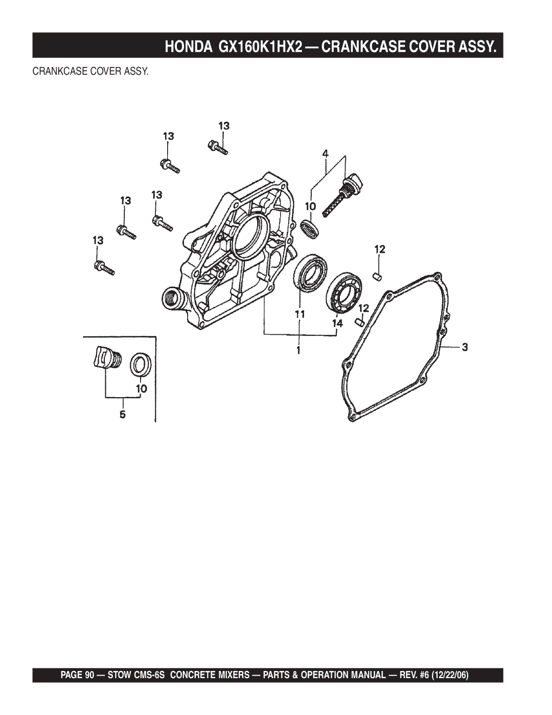 Stow CMS-6S manual Honda GX160K1HX2 Crankcase Cover Assy 