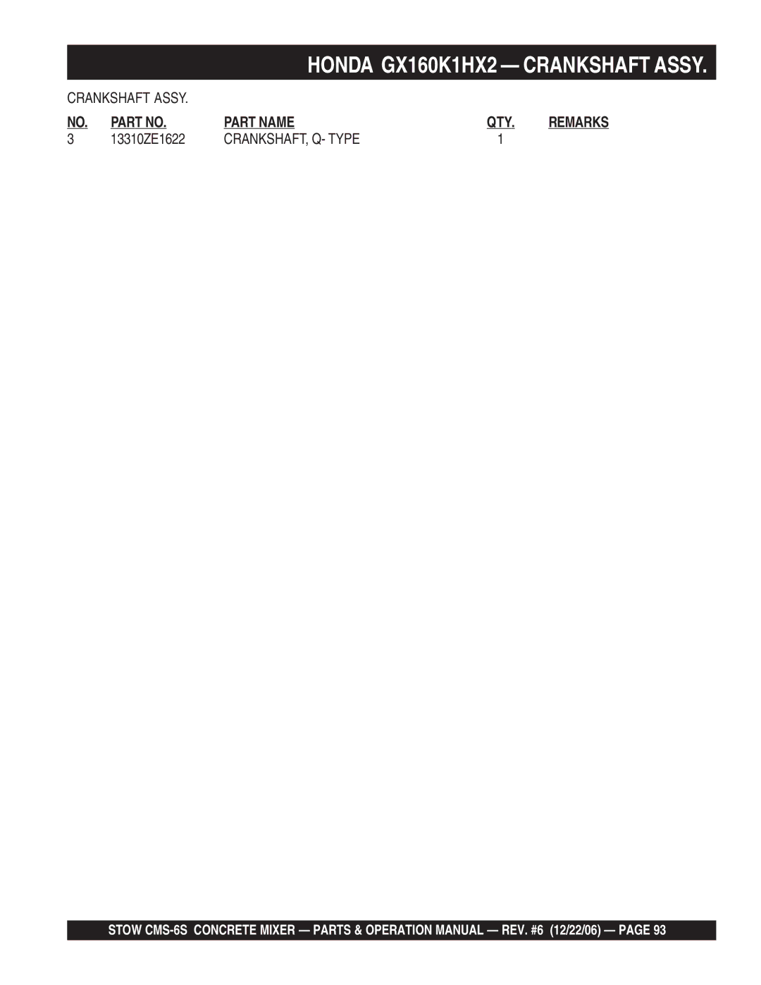 Stow CMS-6S manual CRANKSHAFT, Q- Type 