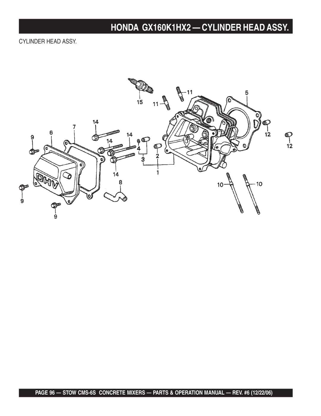 Stow CMS-6S manual Honda GX160K1HX2 Cylinder Head Assy 