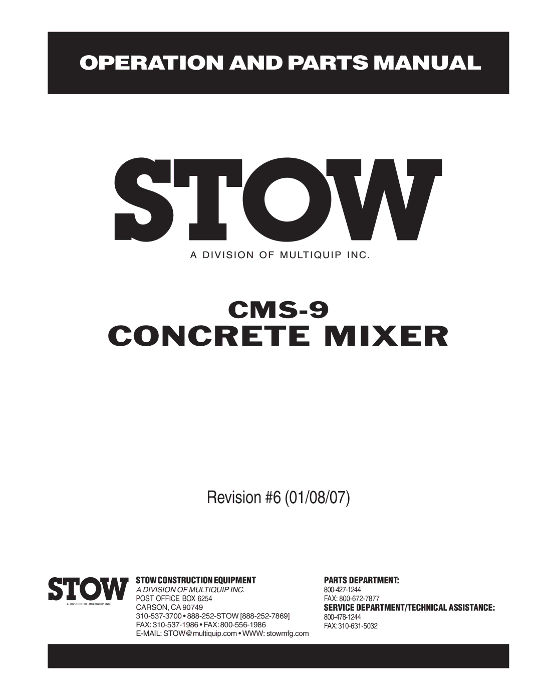 Stow cms-9 manual Concrete Mixer 