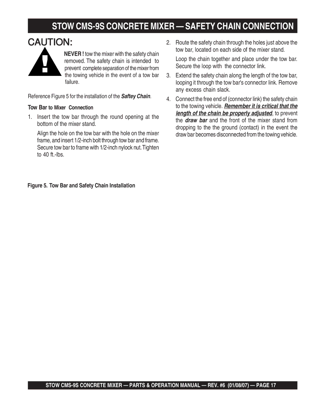 Stow cms-9 manual Stow CMS-9S Concrete Mixer Safety Chain Connection, Tow Bar to Mixer Connection 