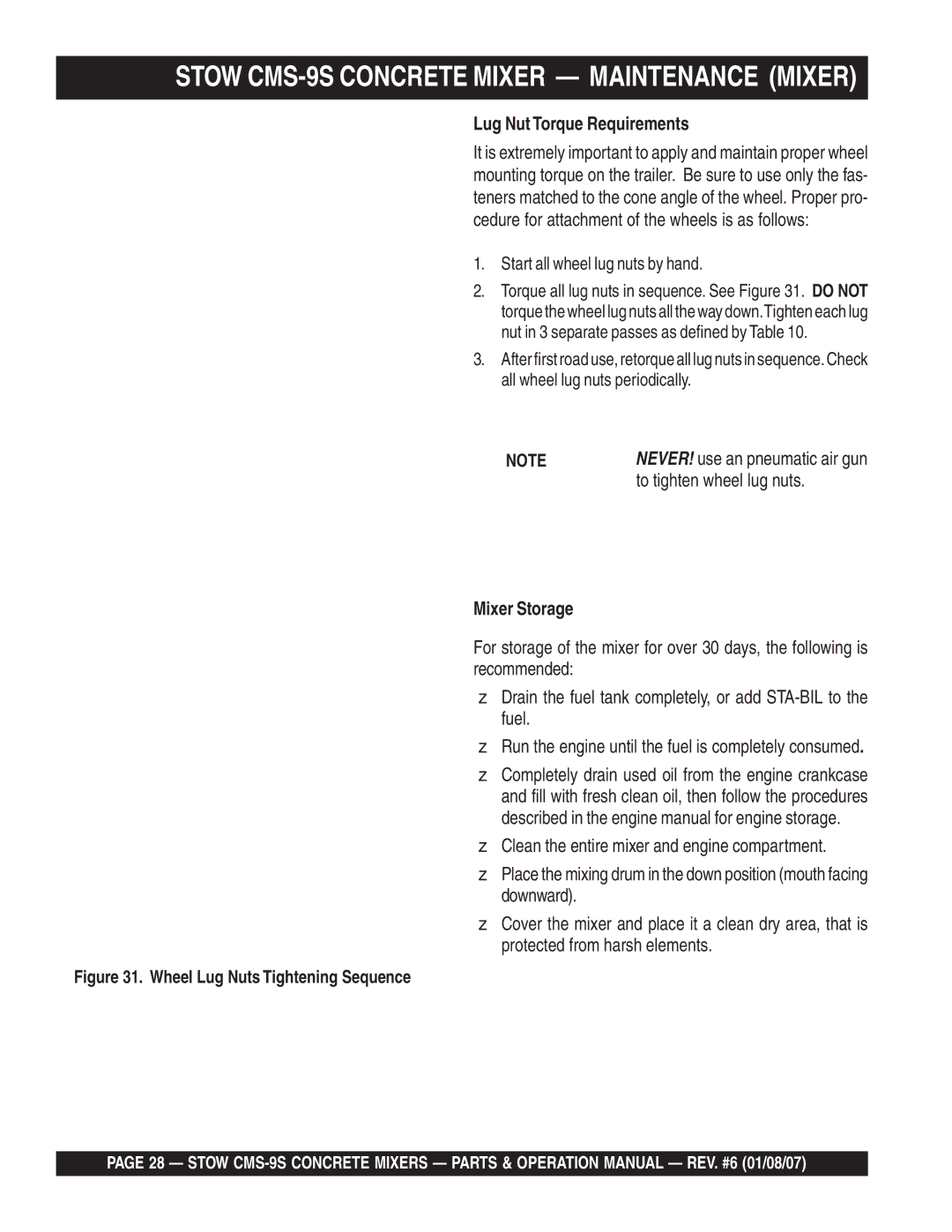 Stow cms-9 manual To tighten wheel lug nuts 