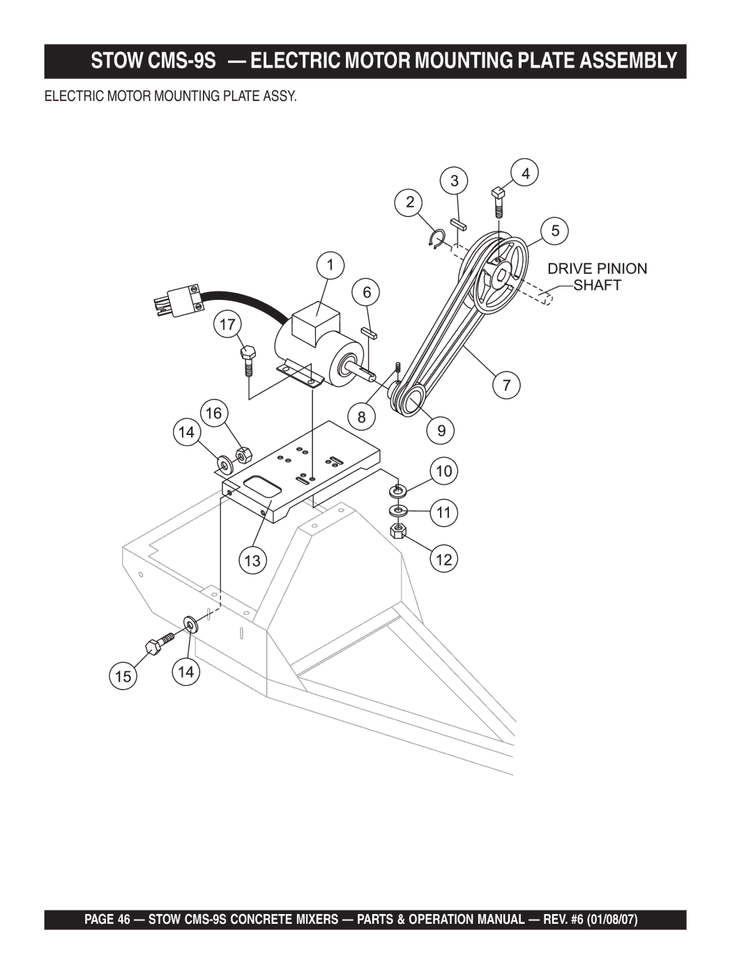 Stow cms-9 manual Stow CMS-9S Electric Motor Mounting Plate Assembly, Electric Motor Mounting Plate Assy 