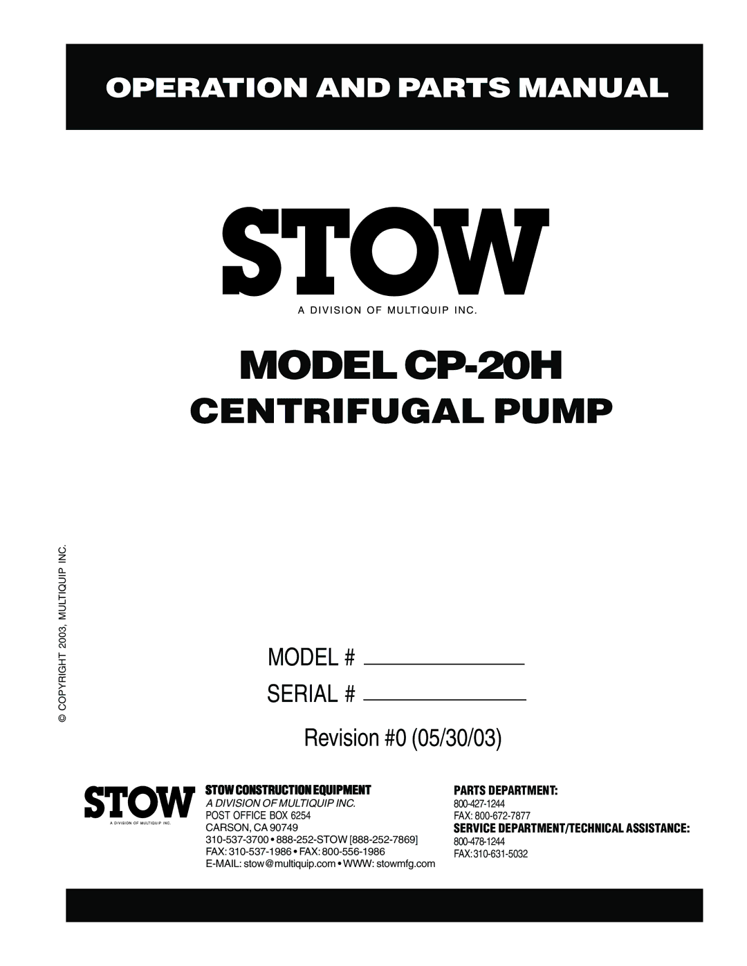 Stow manual Model CP-20H 