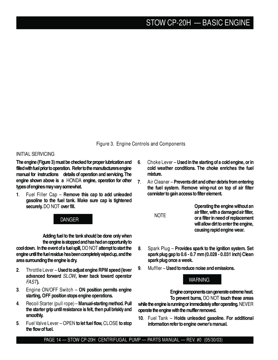 Stow manual Stow CP-20H Basic Engine, Initial Servicing 