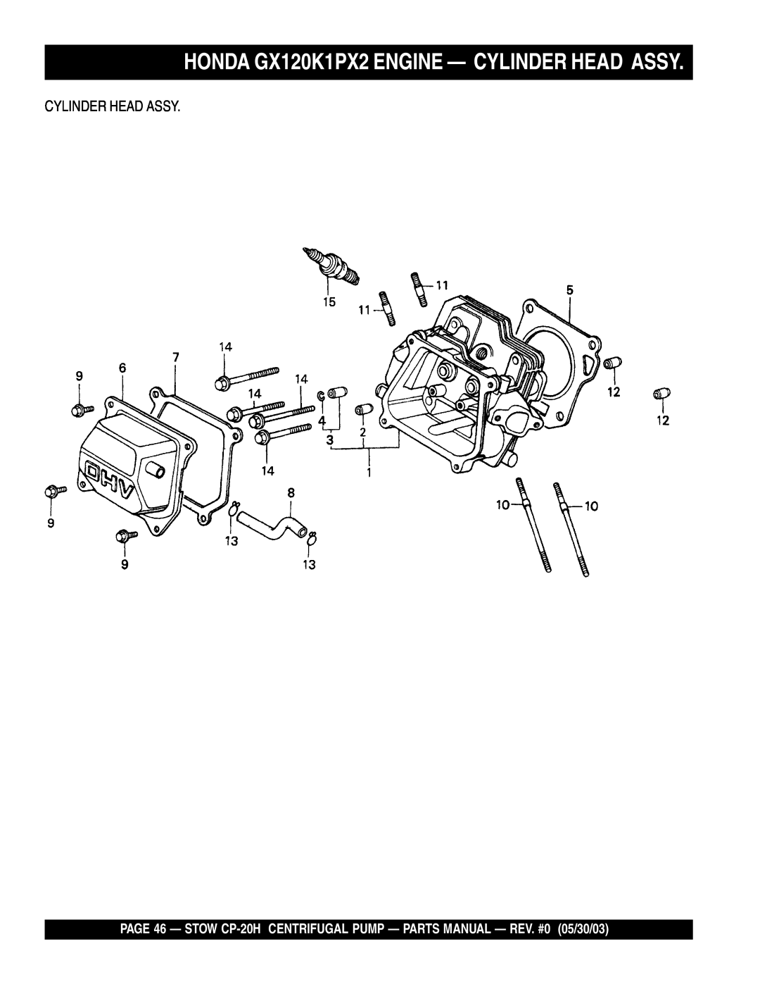 Stow CP-20H manual HONDA GX120K1PX2 ENGINE - CYLINDER HEAD ASSY, Cylinder Head Assy 