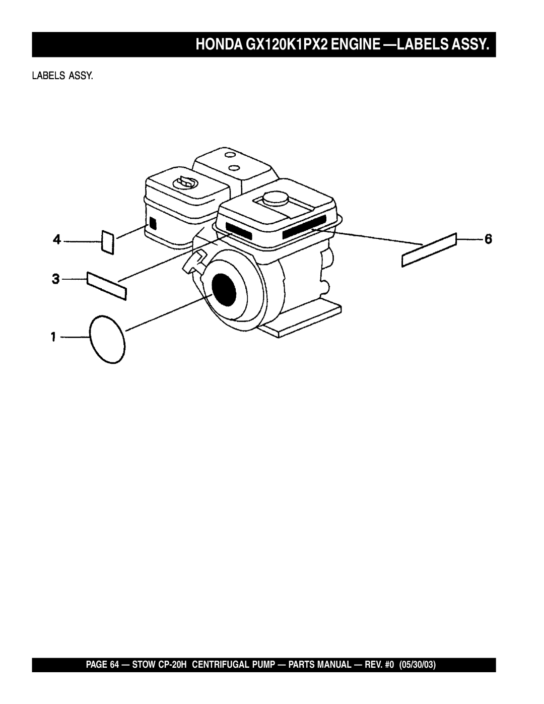 Stow CP-20H manual HONDA GX120K1PX2 ENGINE -LABELSASSY, Labels Assy 