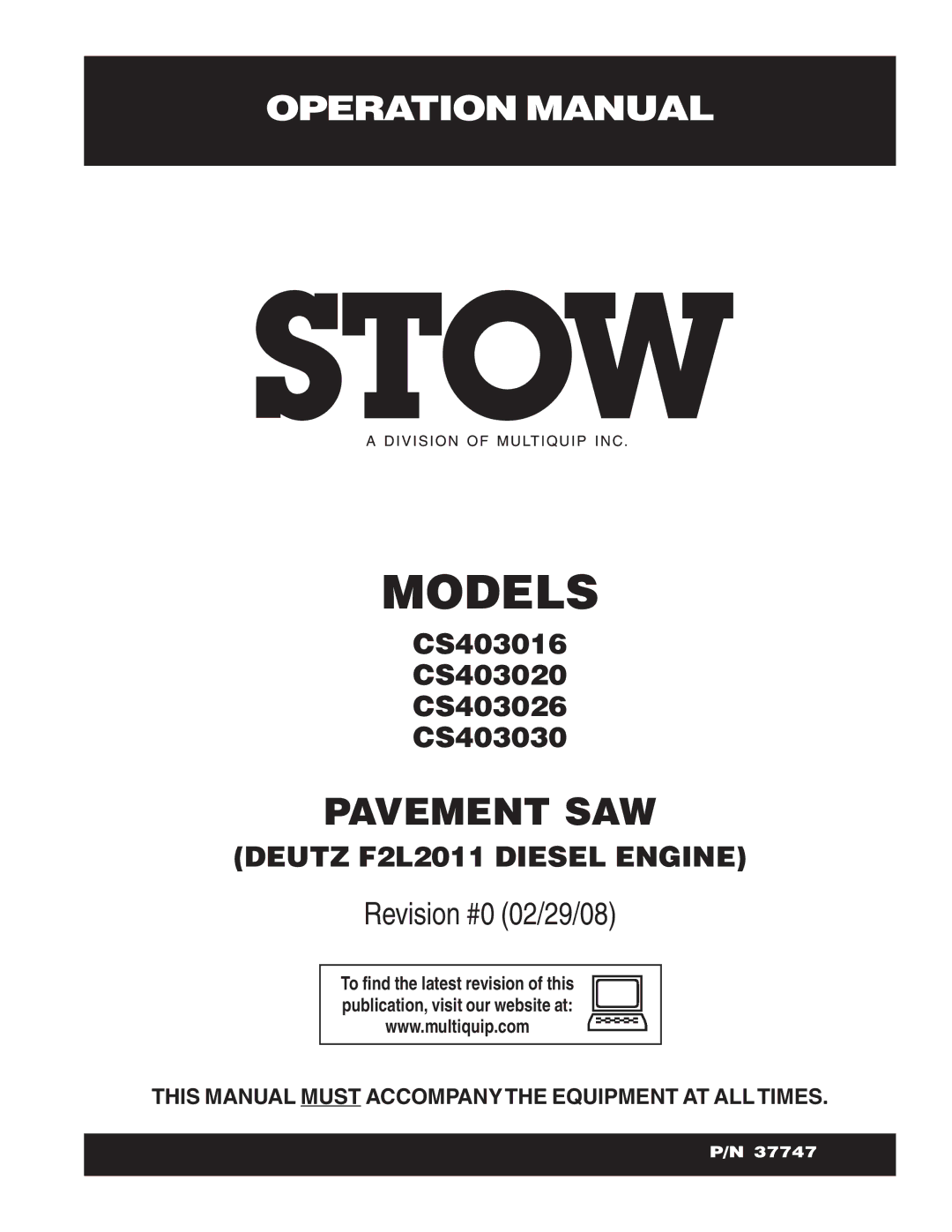 Stow cs 403016, cs403026, cs403020, cs403030 operation manual Models 